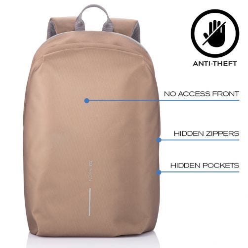 MOCHILA ANTIRROBO BOBBY SOFT MARRON - Biels Online